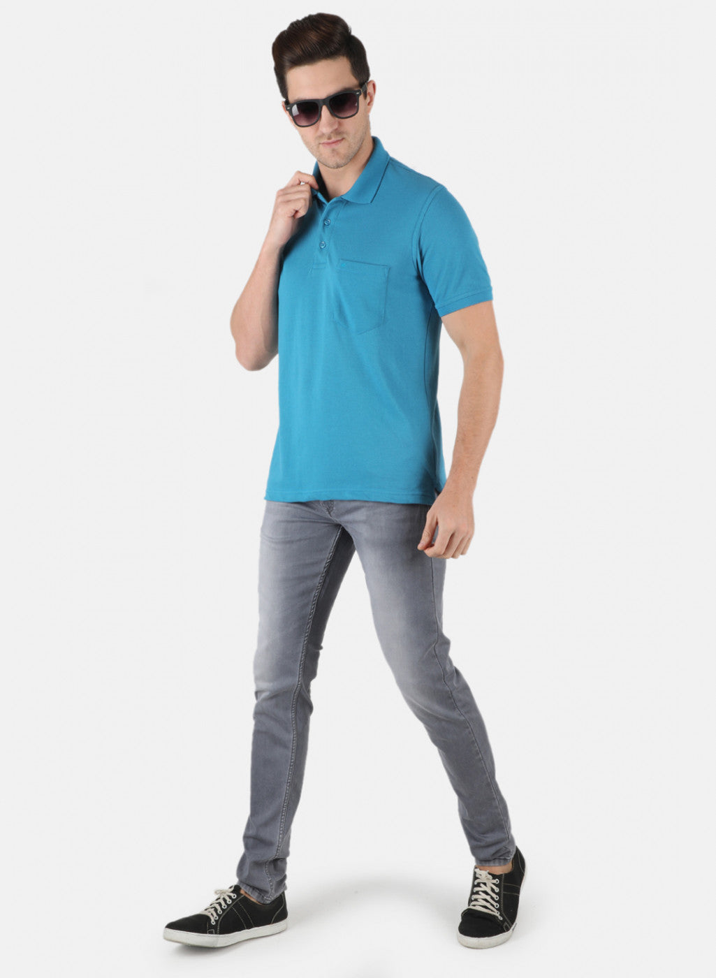 Men Blue Plain T-Shirt