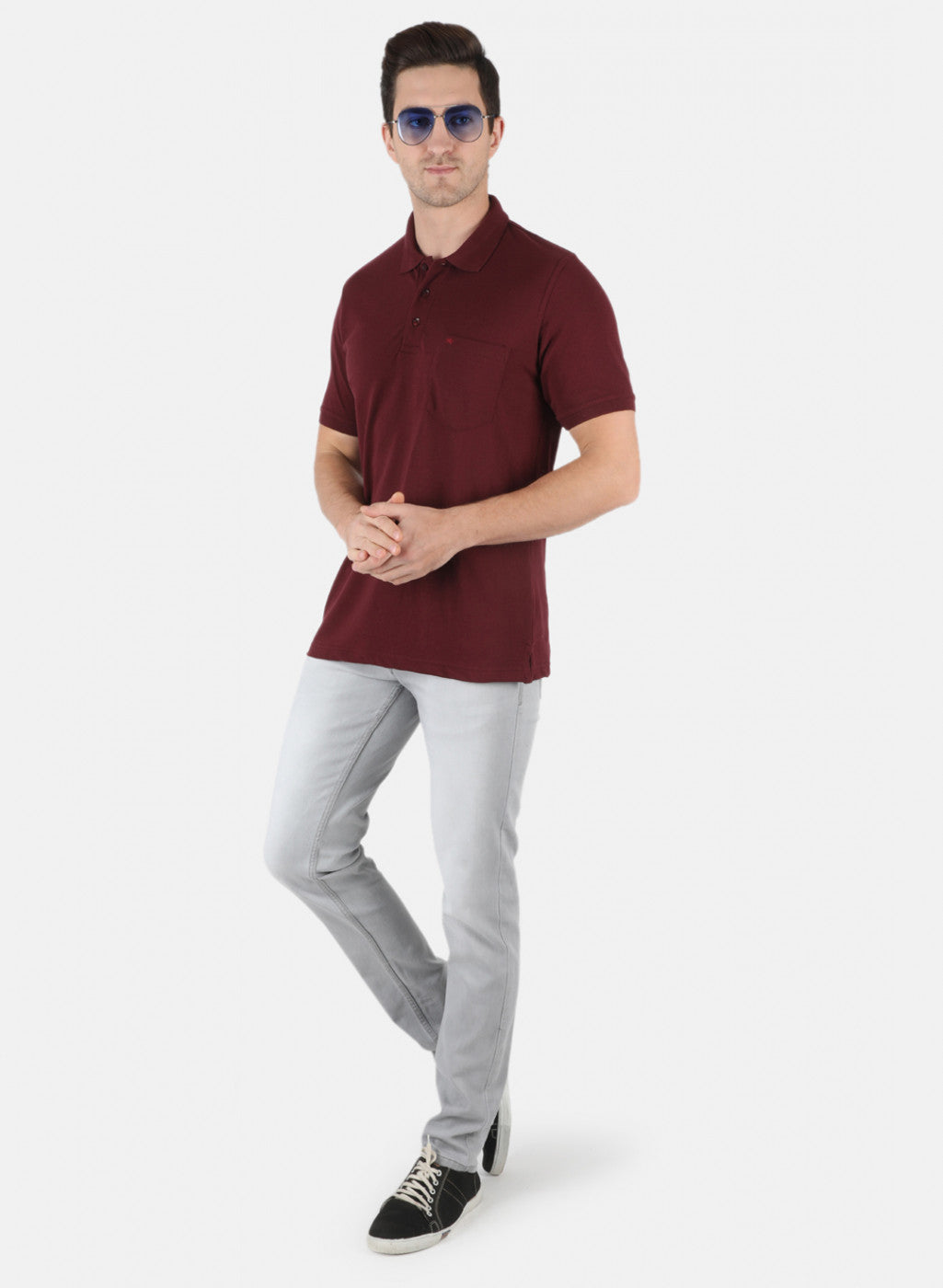 Men Maroon Plain T-Shirt