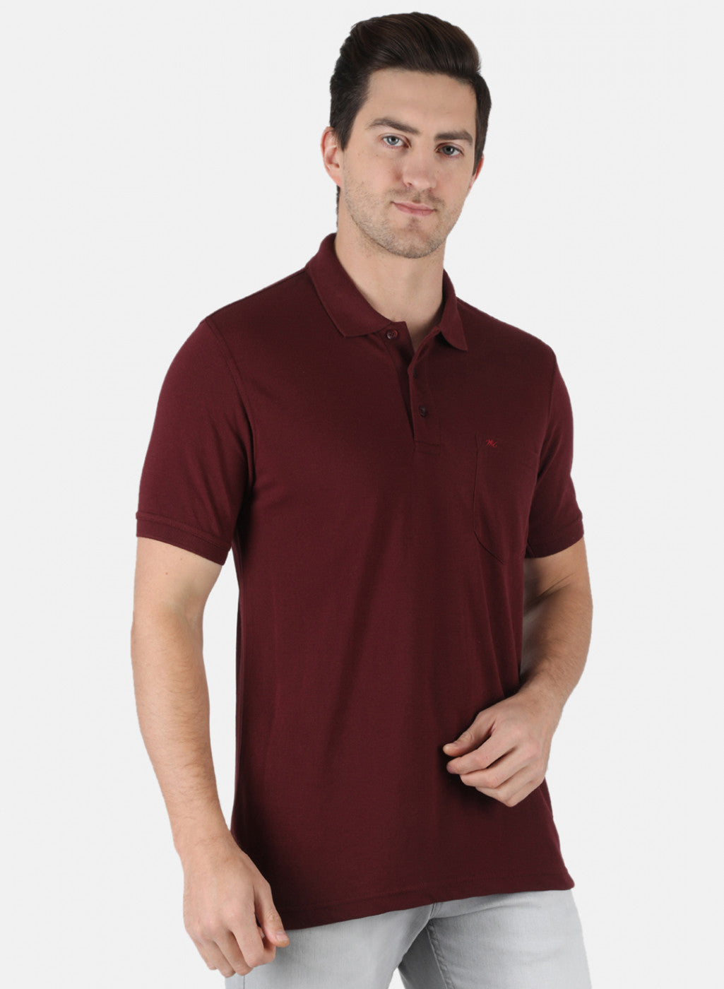 Men Maroon Plain T-Shirt