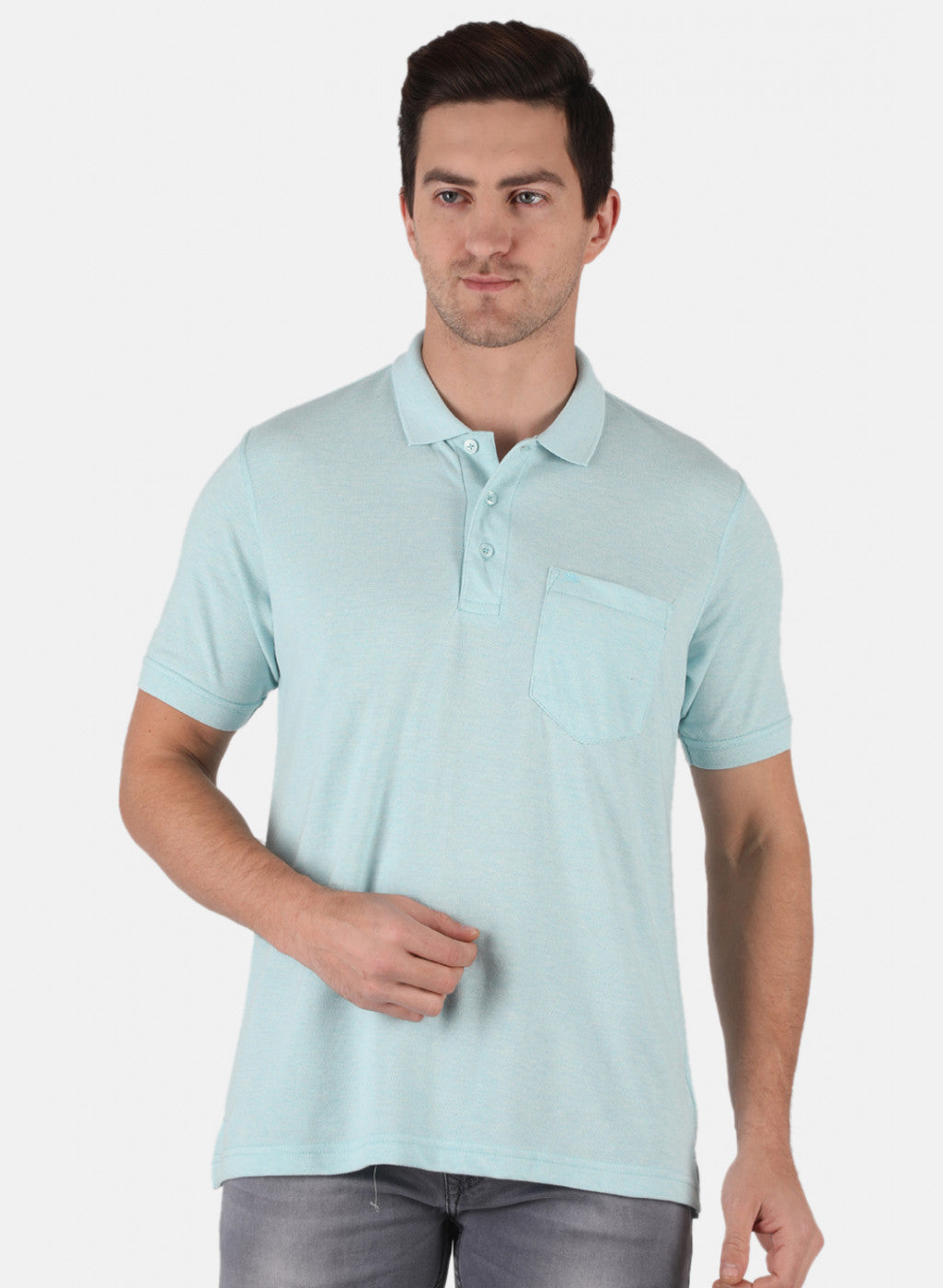 Men Aqua Blue Plain T-Shirt