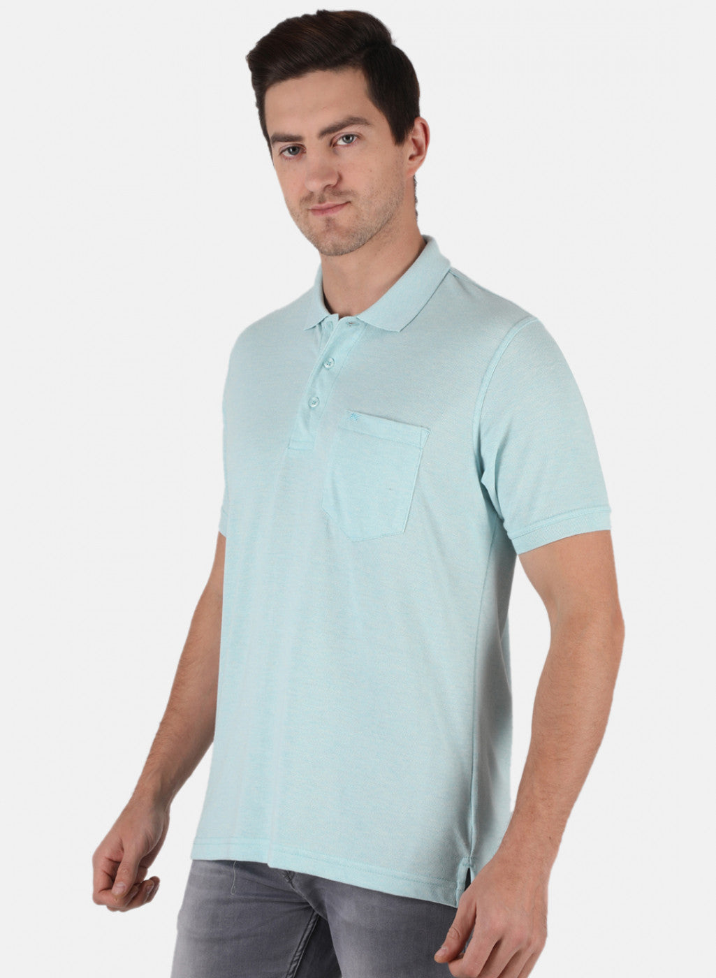 Men Aqua Blue Plain T-Shirt