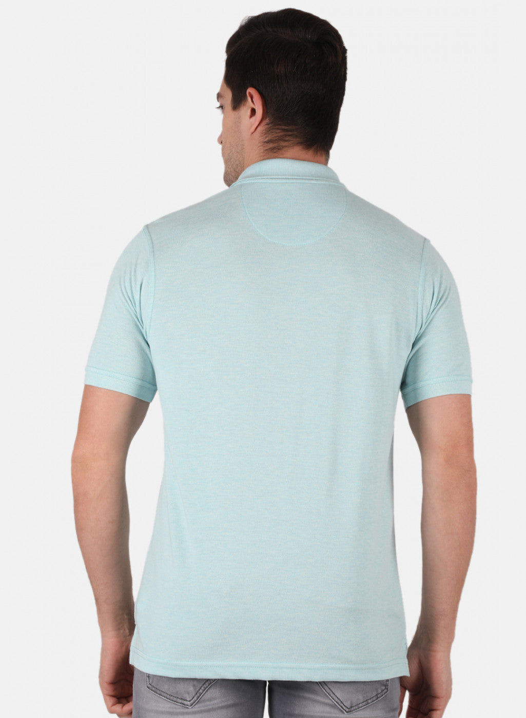 Men Aqua Blue Plain T-Shirt