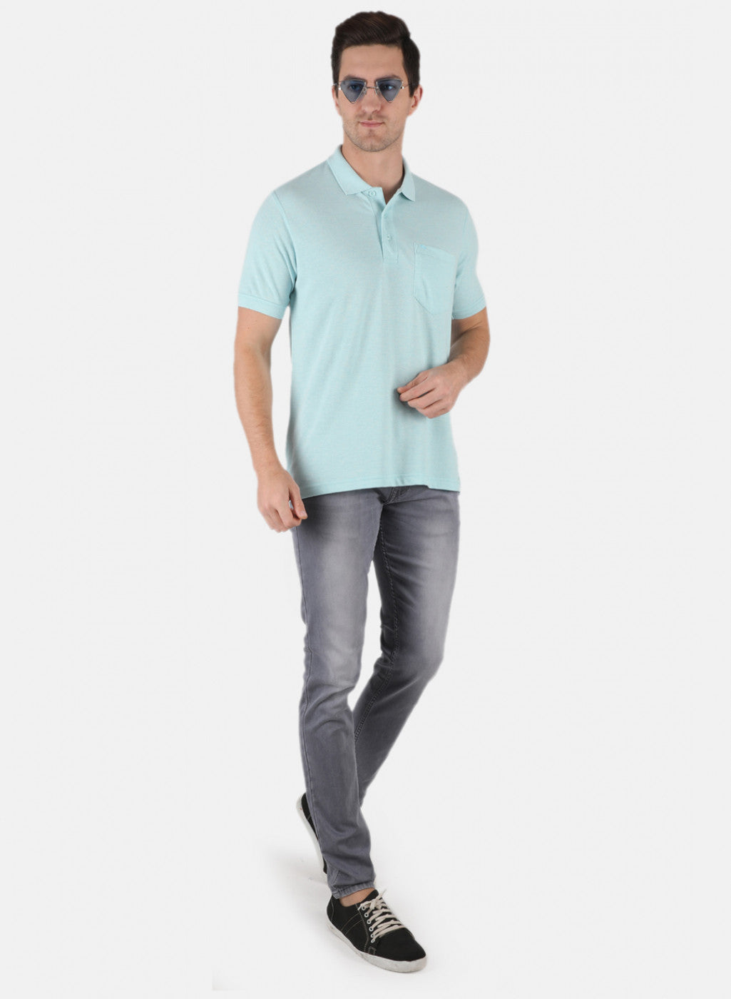 Men Aqua Blue Plain T-Shirt