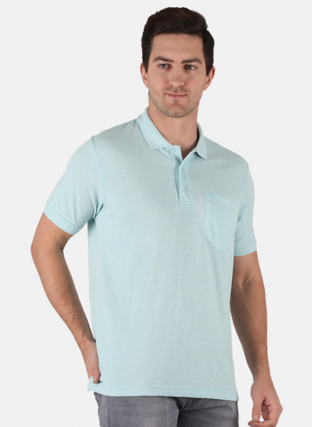 Men Aqua Blue Plain T-Shirt