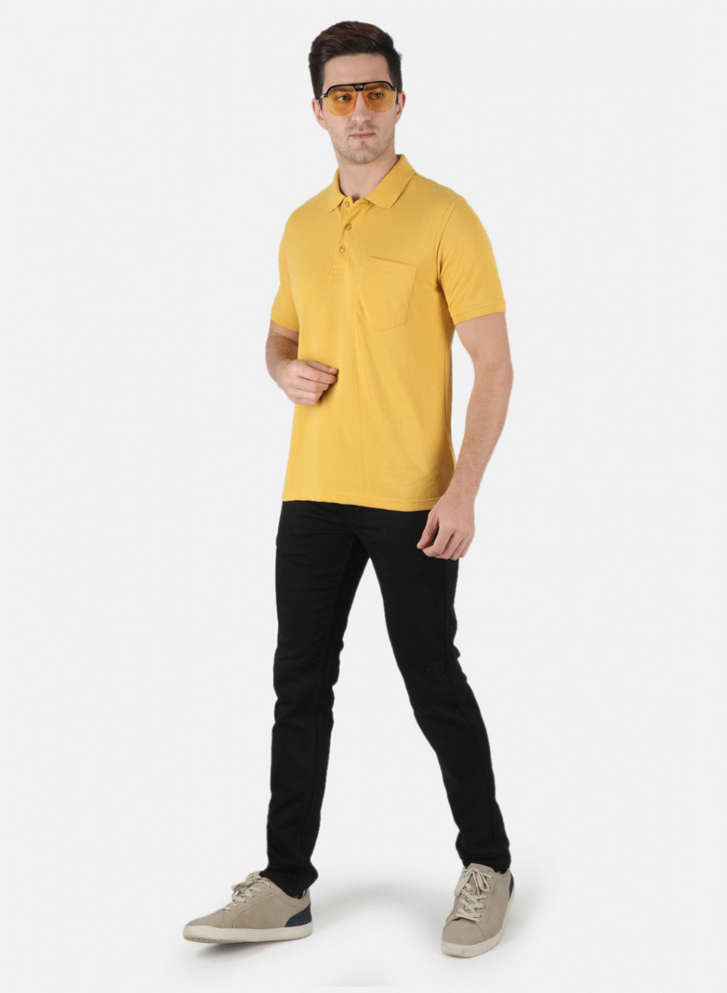 Men Mustard Plain T-Shirt