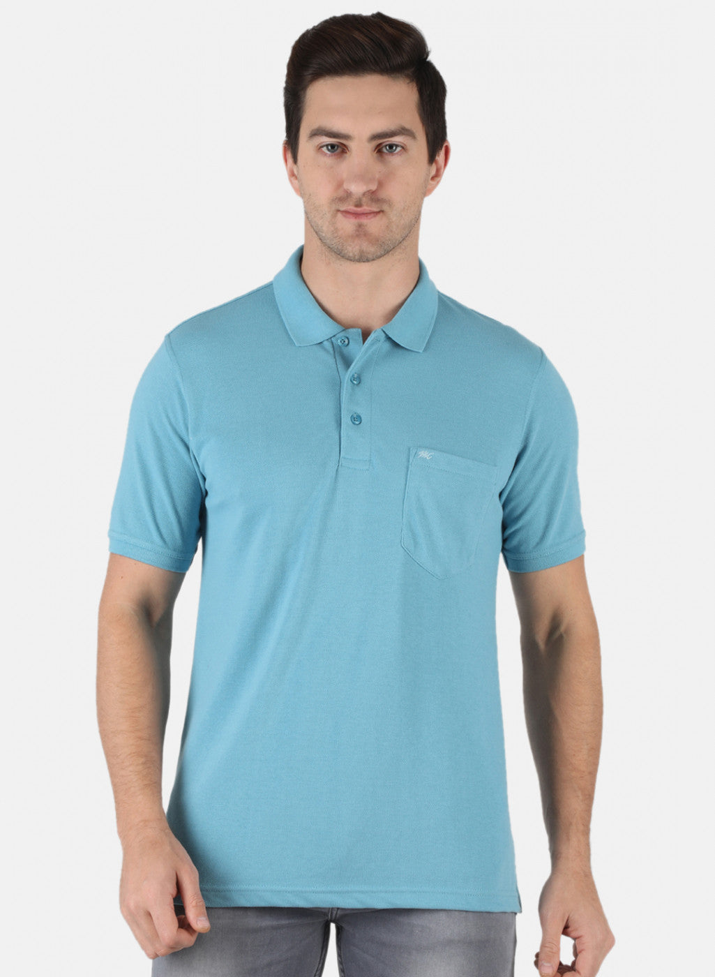 Men Sky Blue Plain T-Shirt