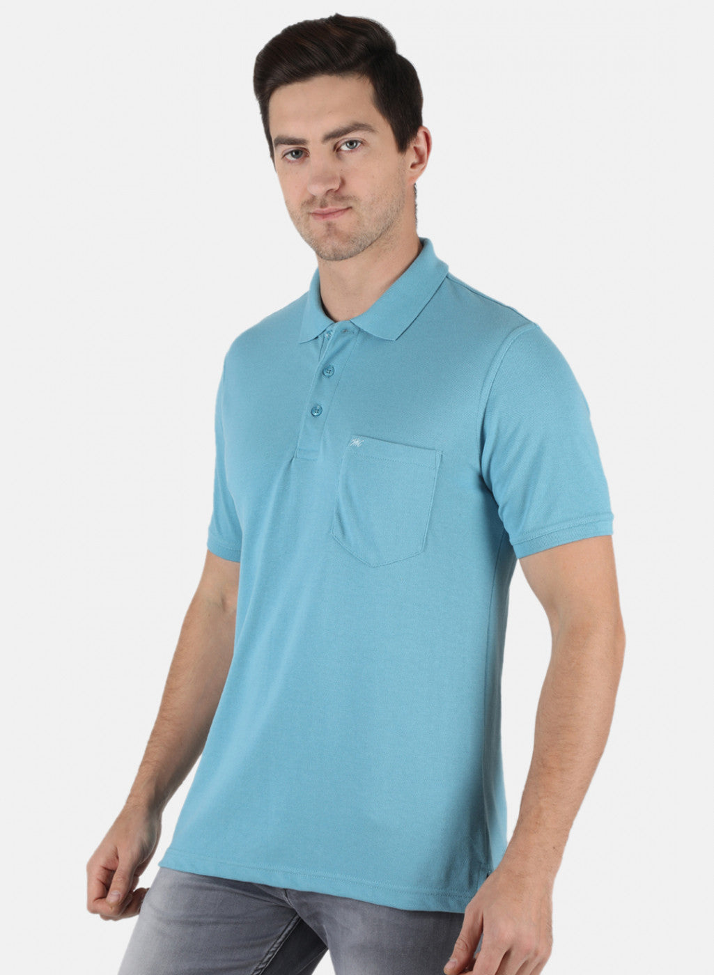 Men Sky Blue Plain T-Shirt