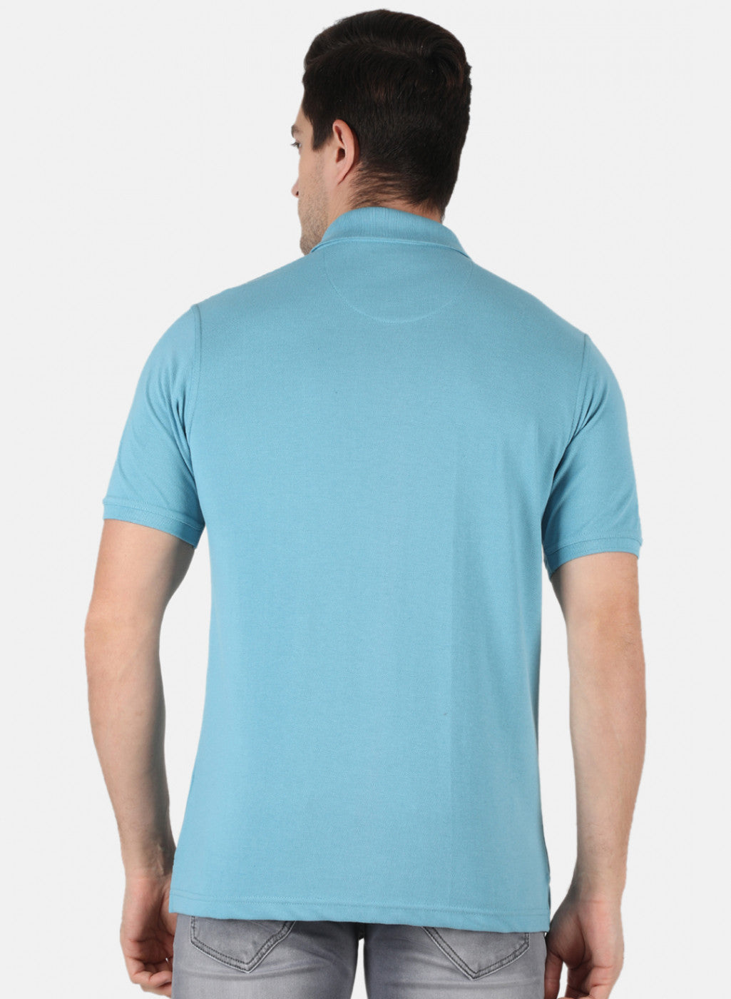 Men Sky Blue Plain T-Shirt