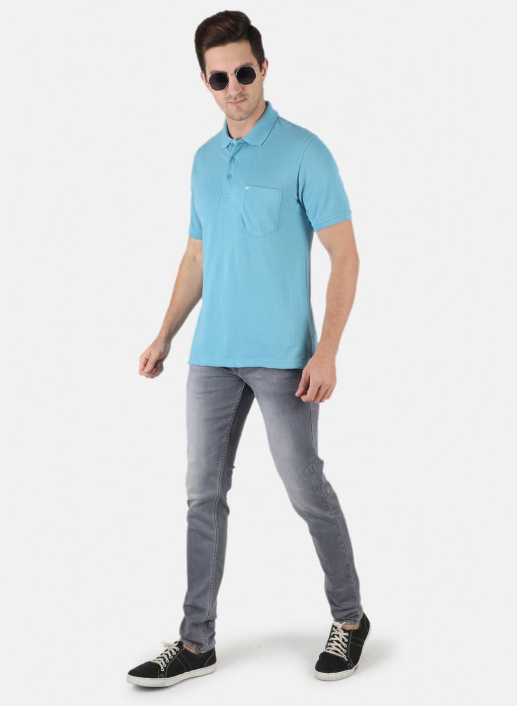 Men Sky Blue Plain T-Shirt