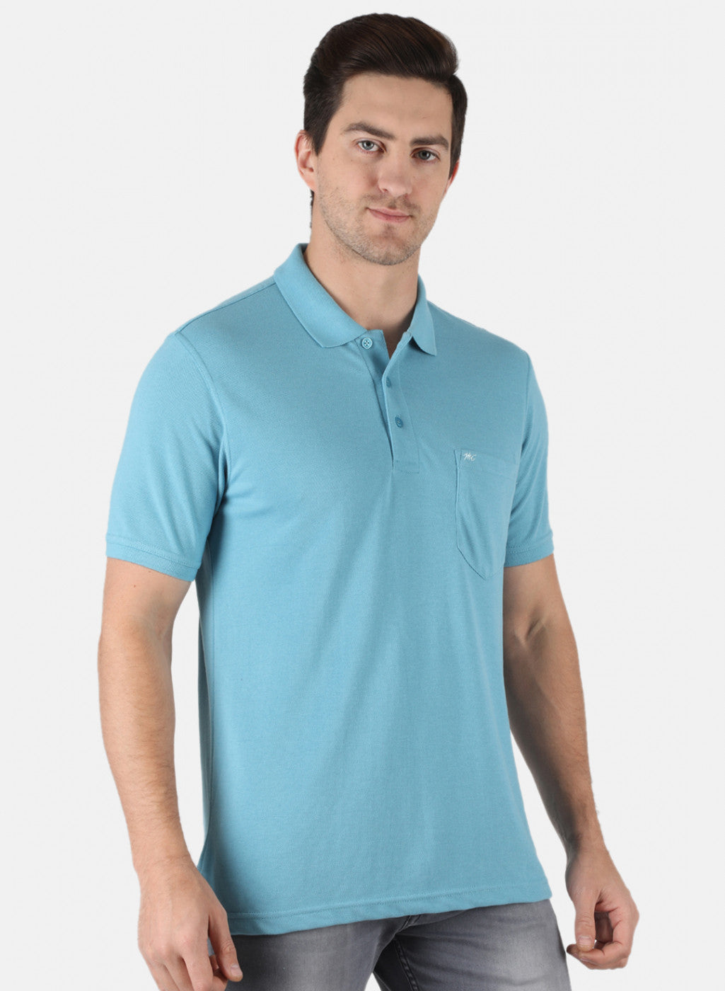 Men Sky Blue Plain T-Shirt