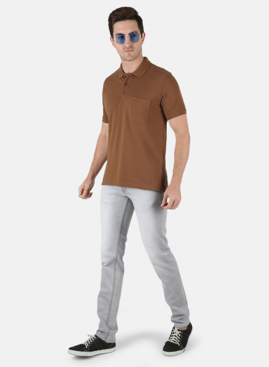 Men Brown Plain T-Shirt