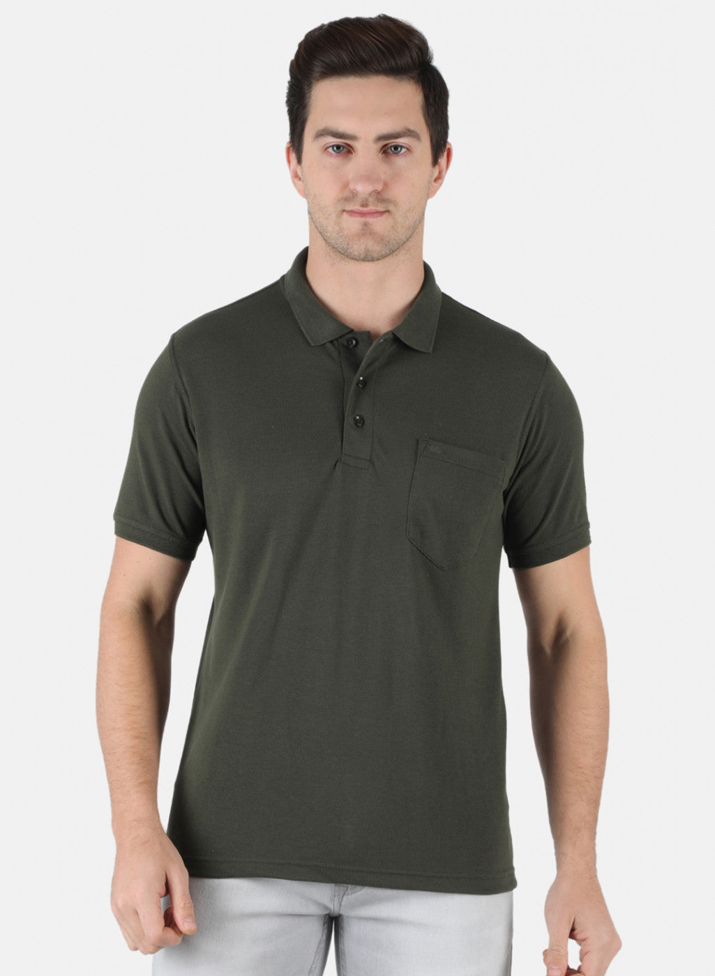 Men Olive Plain T-Shirt