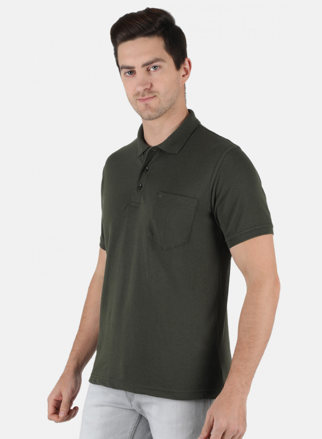 Men Olive Plain T-Shirt