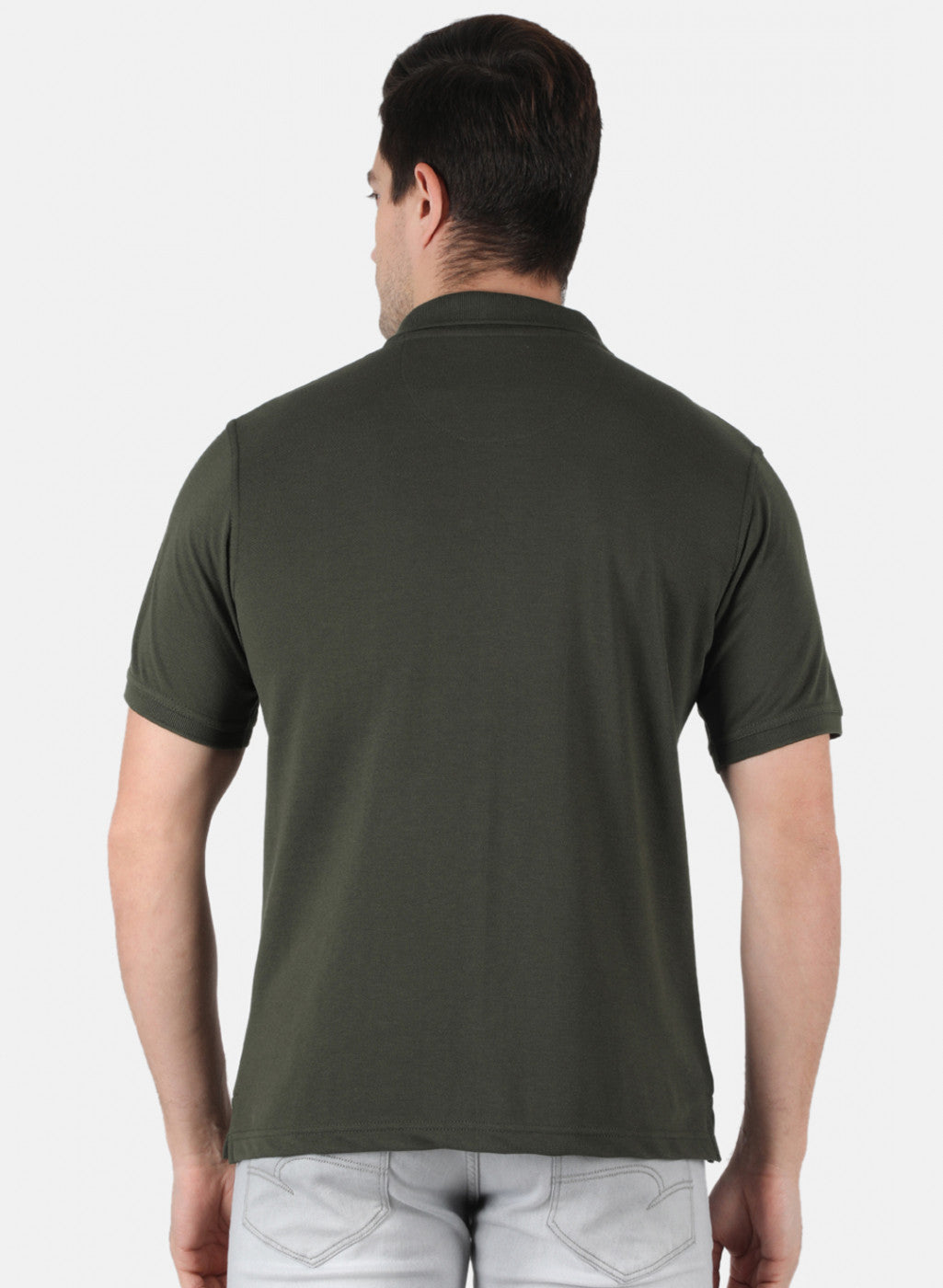 Men Olive Plain T-Shirt