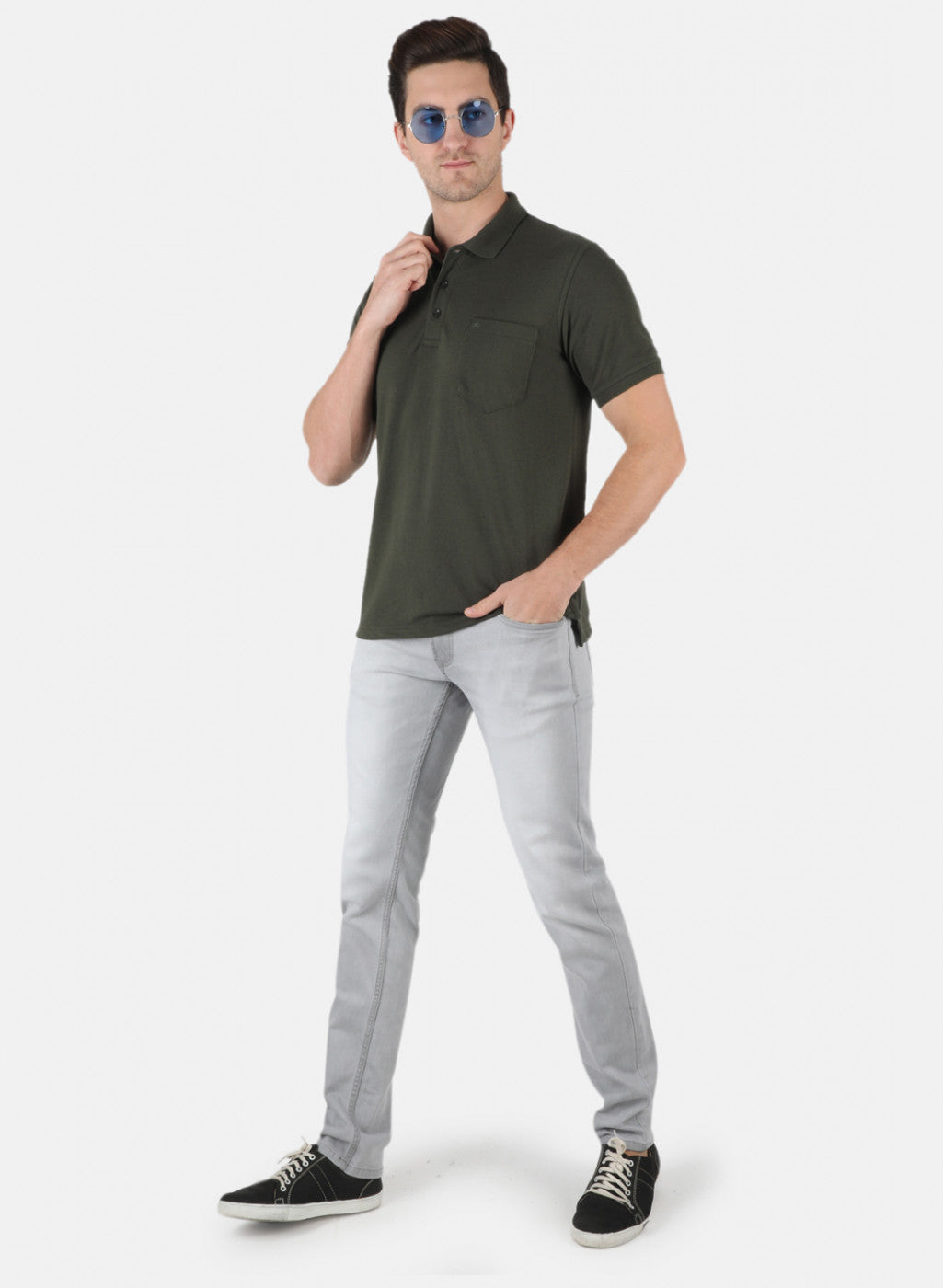 Men Olive Plain T-Shirt