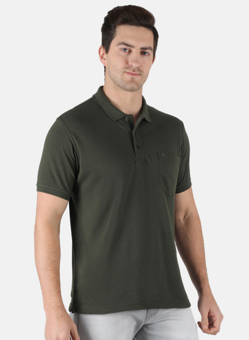 Men Olive Plain T-Shirt