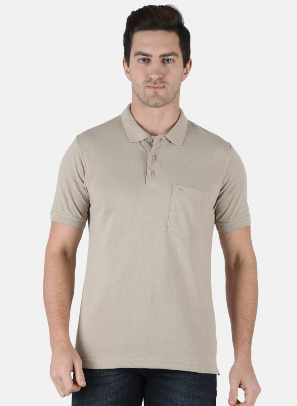 Men Beige Plain T-Shirt