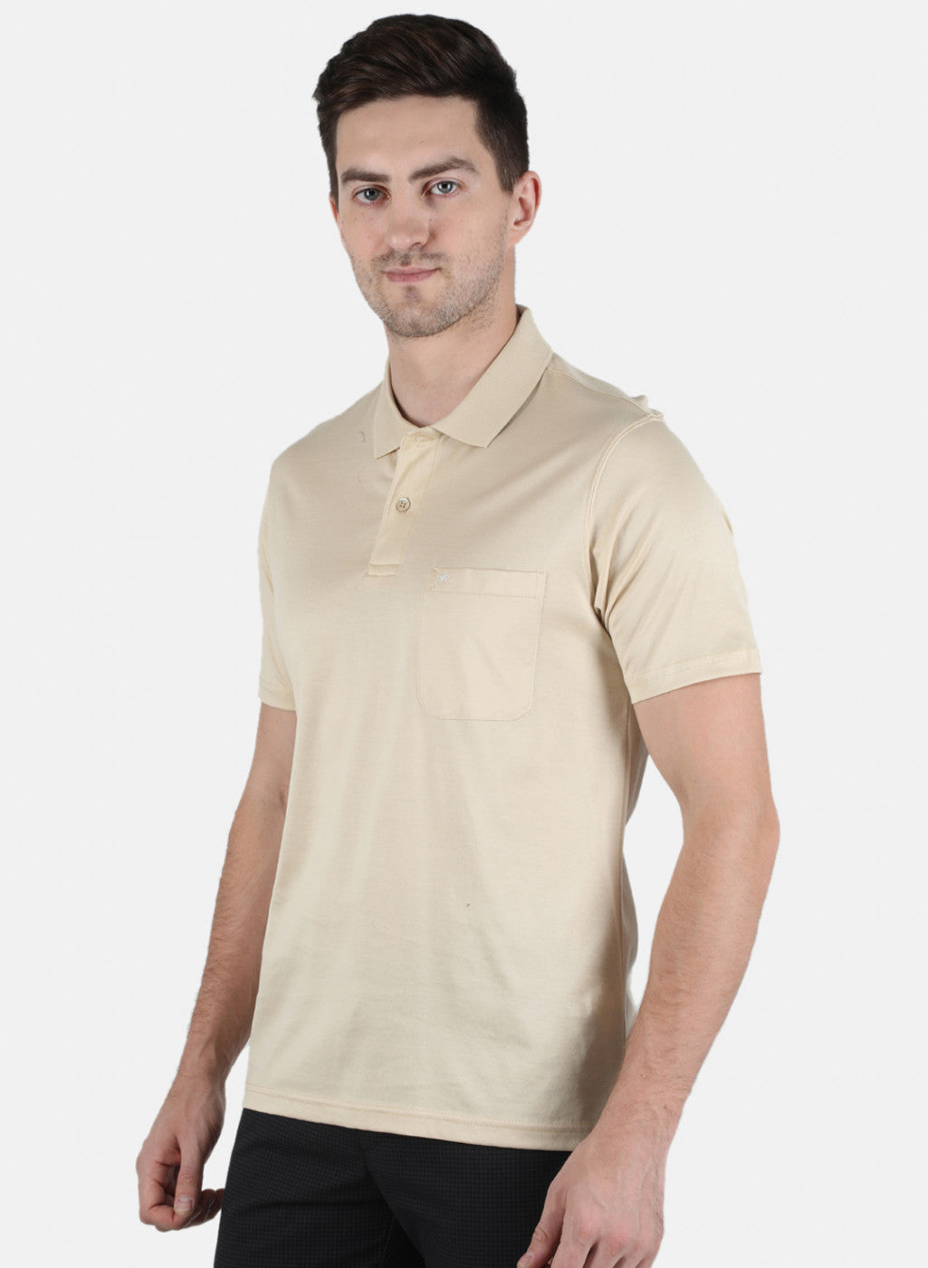 Men Beige Plain T-Shirt