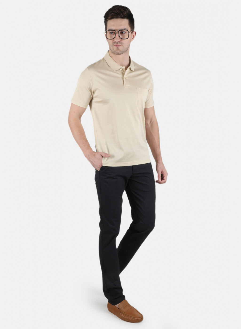 Men Beige Plain T-Shirt