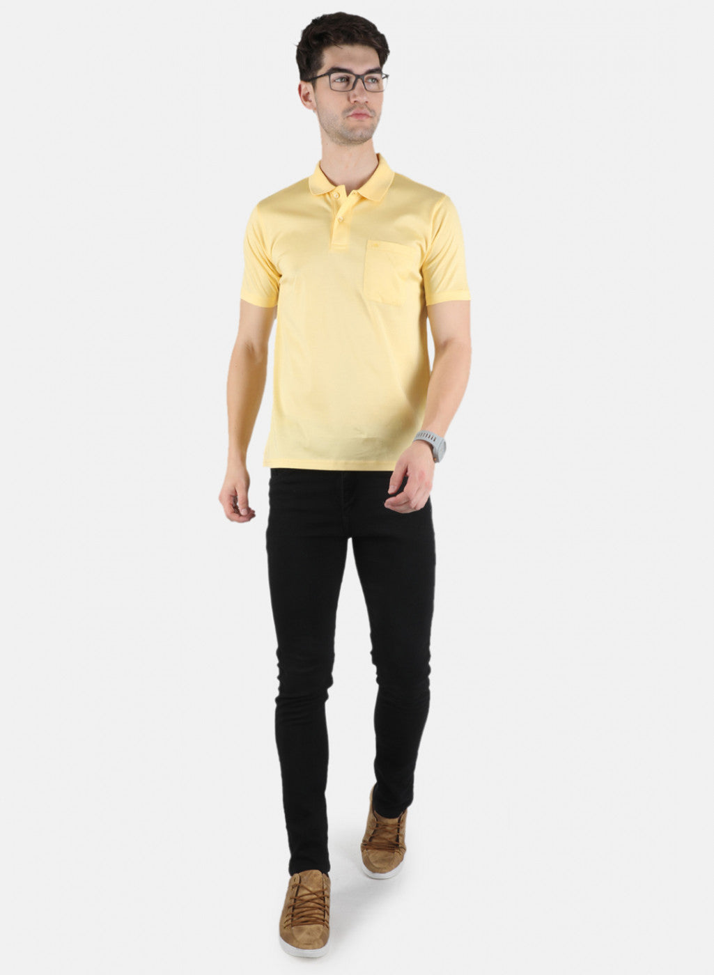 Men Yellow Plain T-Shirt