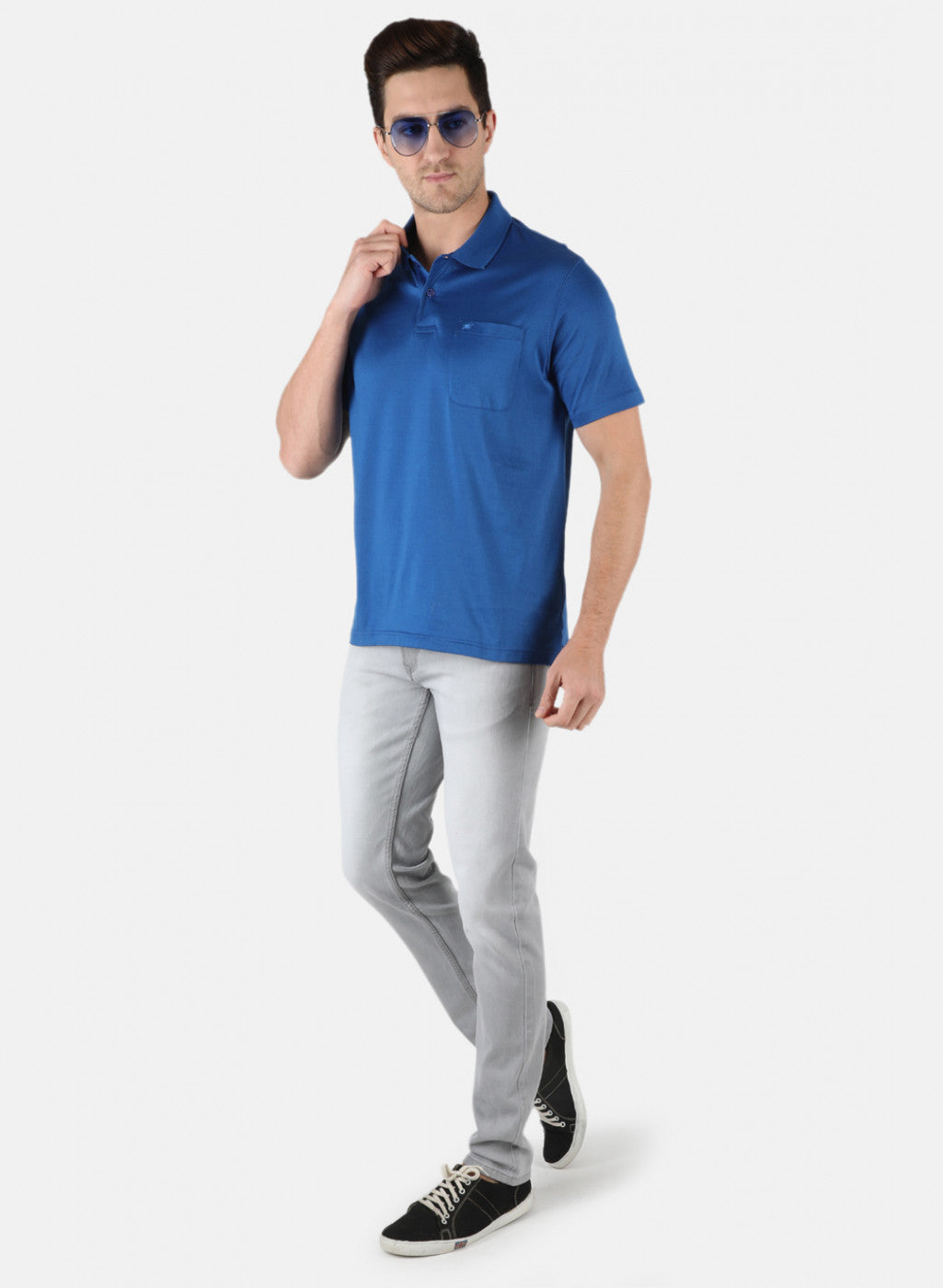 Men Blue Plain T-Shirt