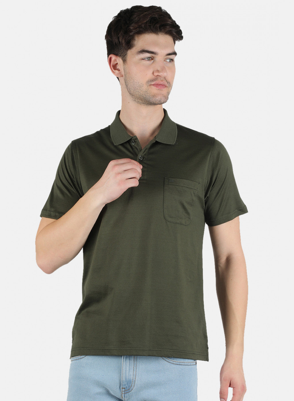 Men Olive Plain T-Shirt