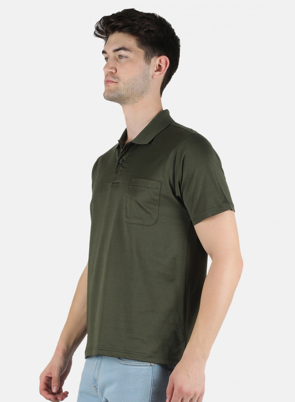 Men Olive Plain T-Shirt