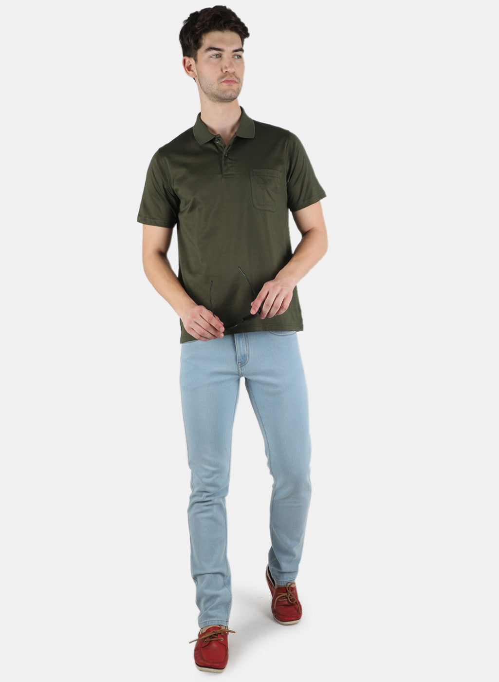 Men Olive Plain T-Shirt