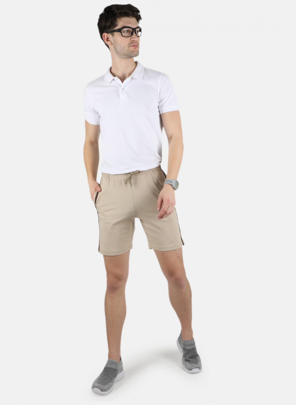 Men Beige Plain Bermuda