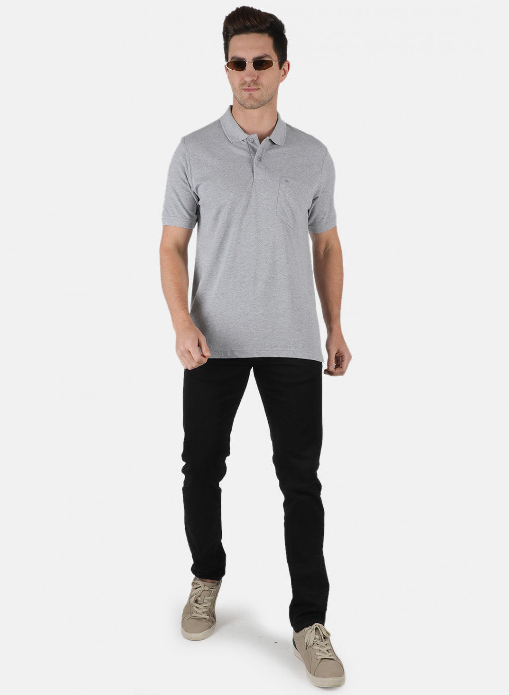 Men Grey Plain T-Shirt