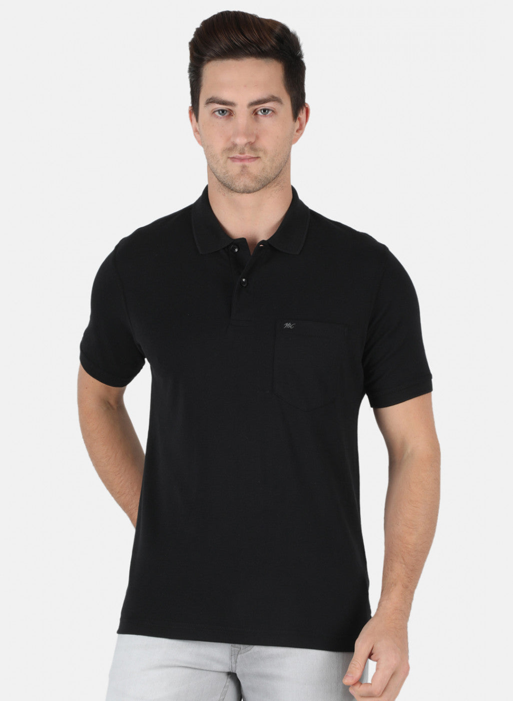 Men Black Plain T-Shirt