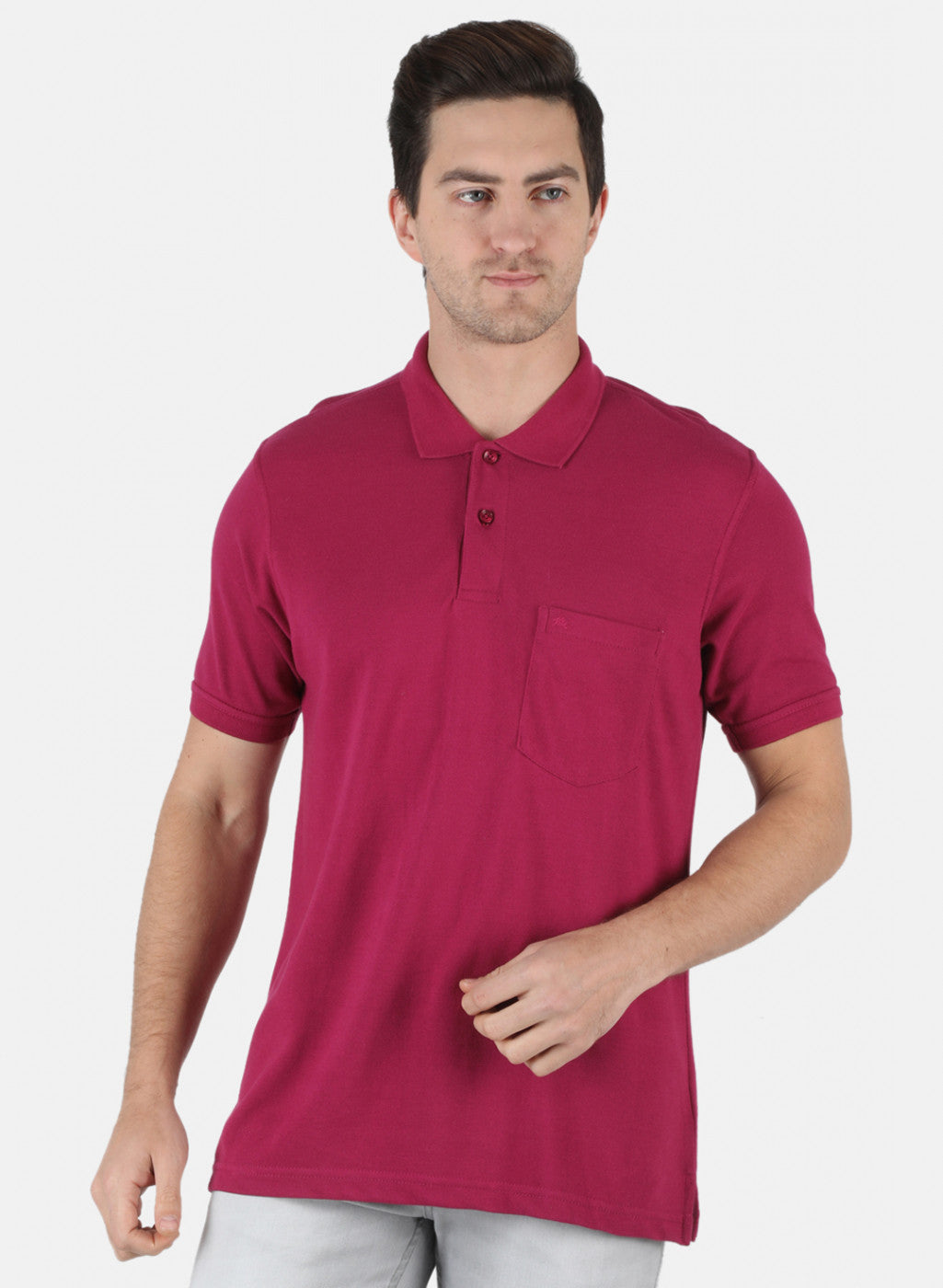 Men Pink Plain T-Shirt