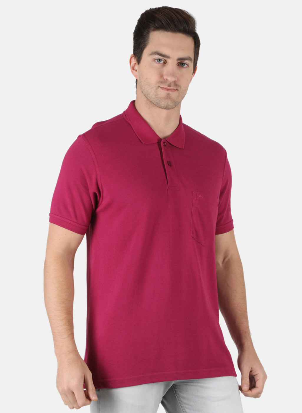 Men Pink Plain T-Shirt