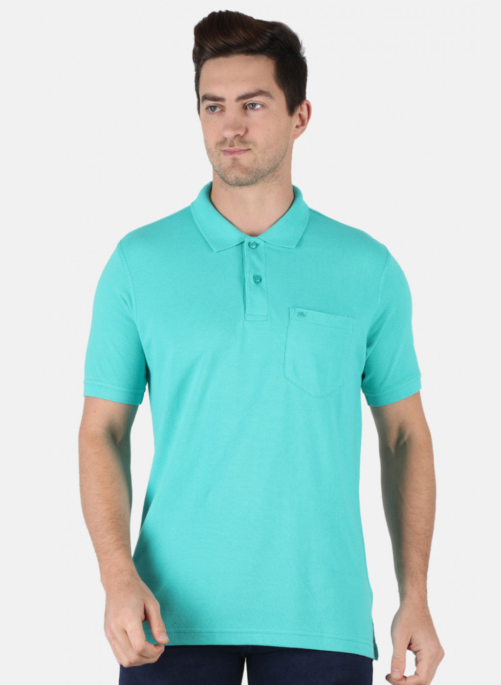 Men Sea Green Plain T-Shirt