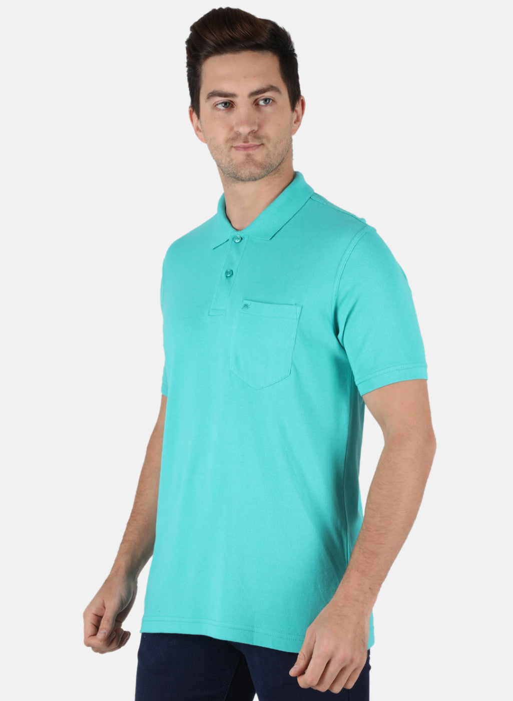 Men Sea Green Plain T-Shirt