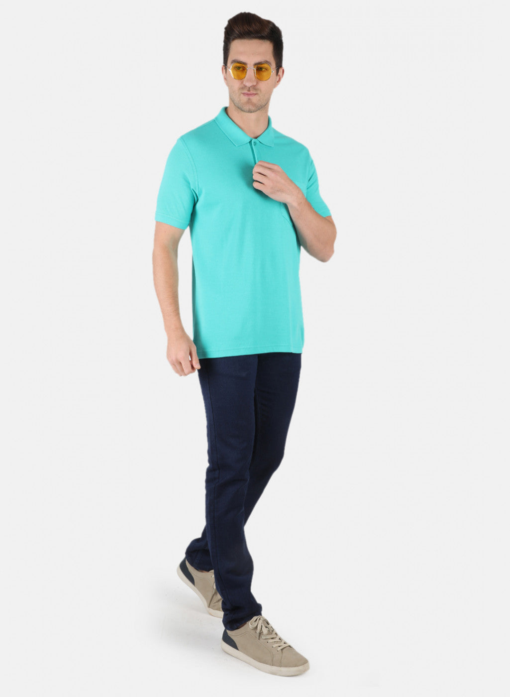 Men Sea Green Plain T-Shirt