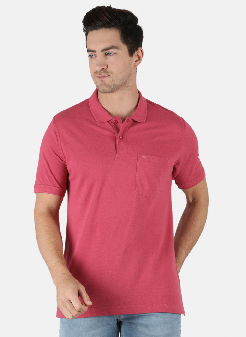 Men Pink Plain T-Shirt