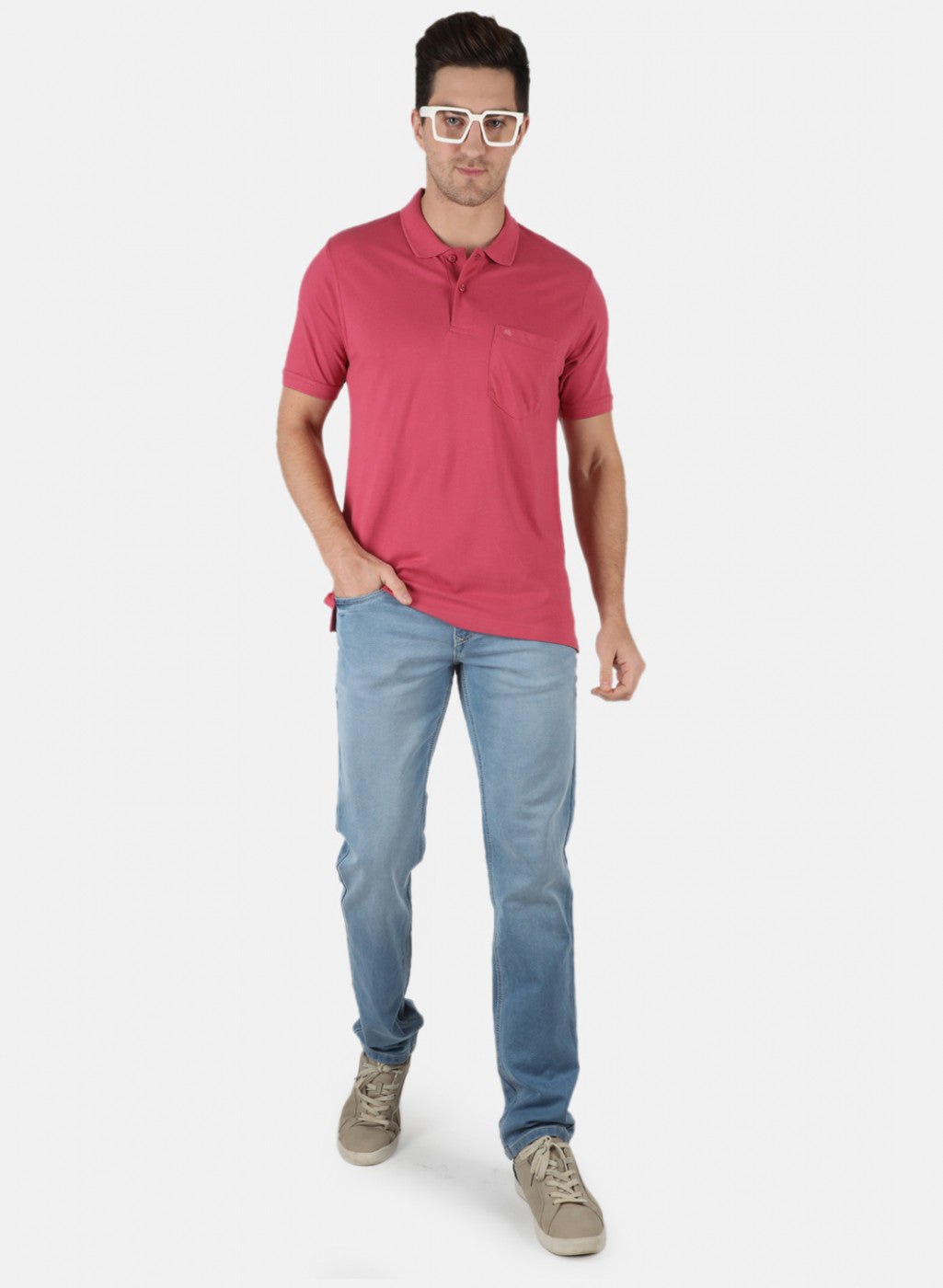 Men Pink Plain T-Shirt