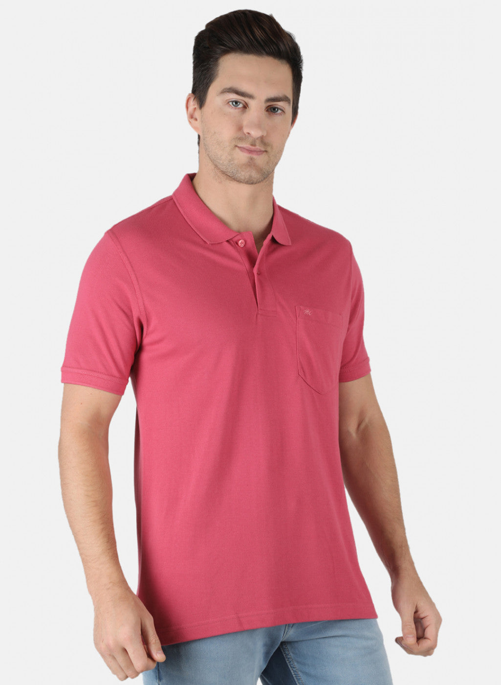 Men Pink Plain T-Shirt