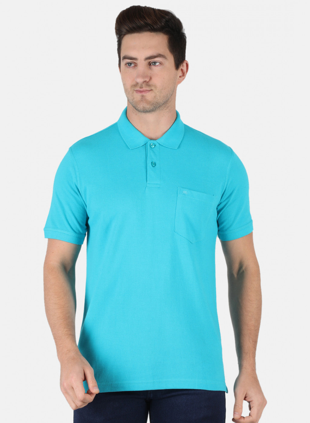 Men Turquoise Blue Plain T-Shirt