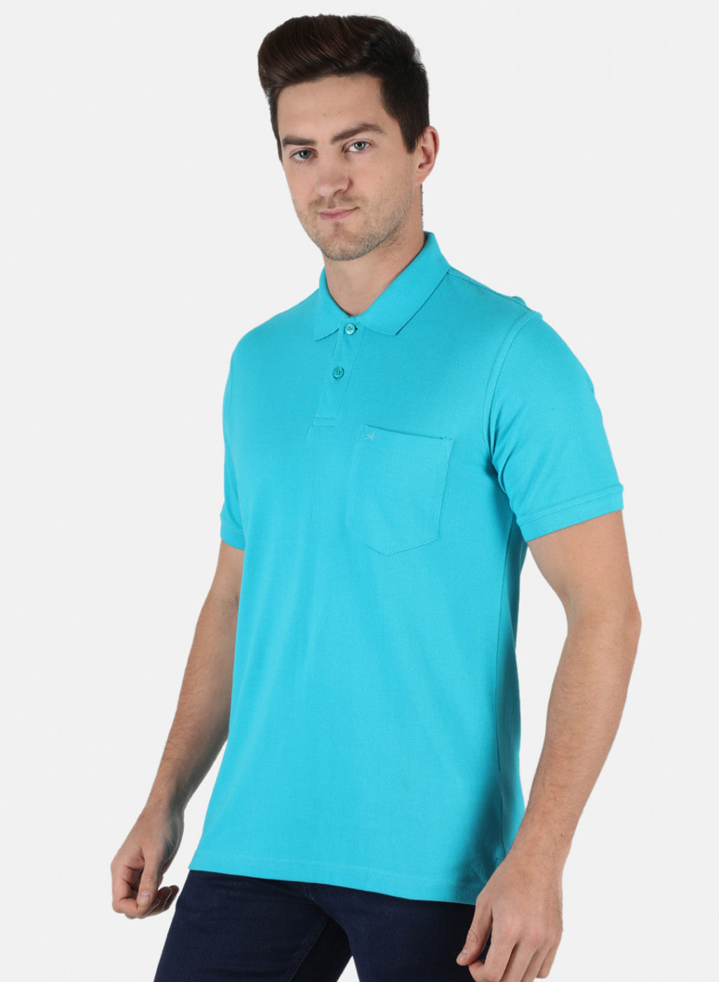 Men Turquoise Blue Plain T-Shirt