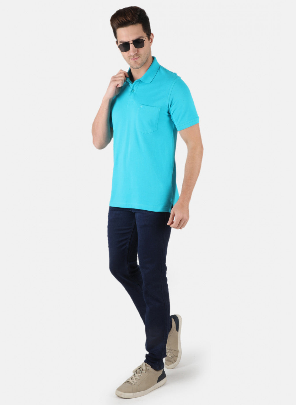 Men Turquoise Blue Plain T-Shirt