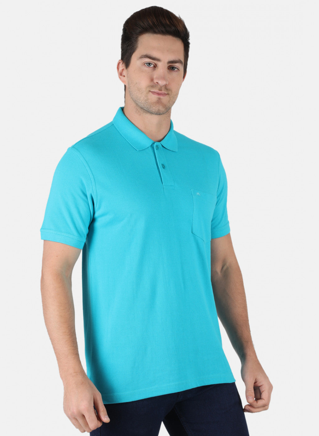 Men Turquoise Blue Plain T-Shirt