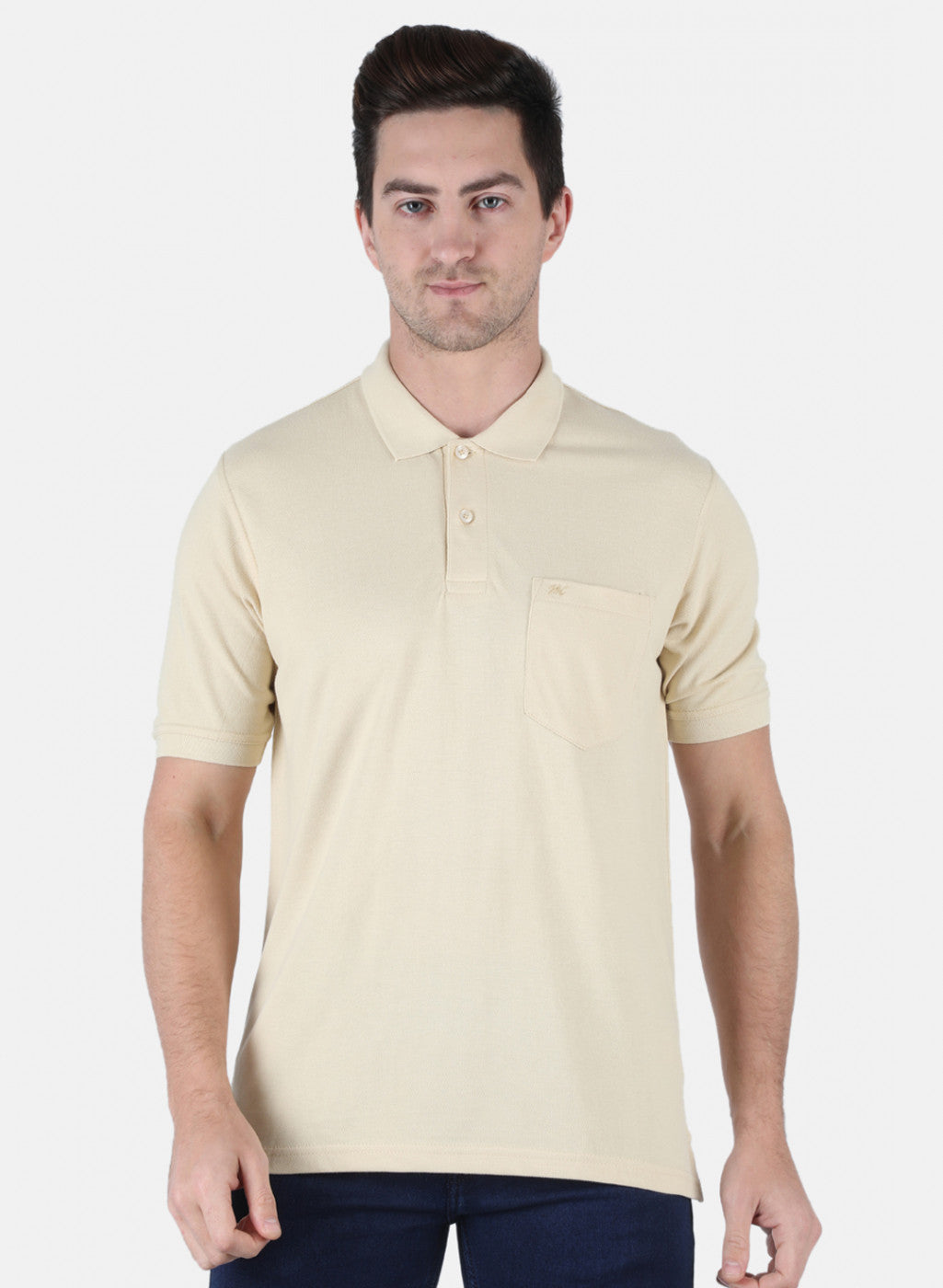 Men Beige Plain T-Shirt