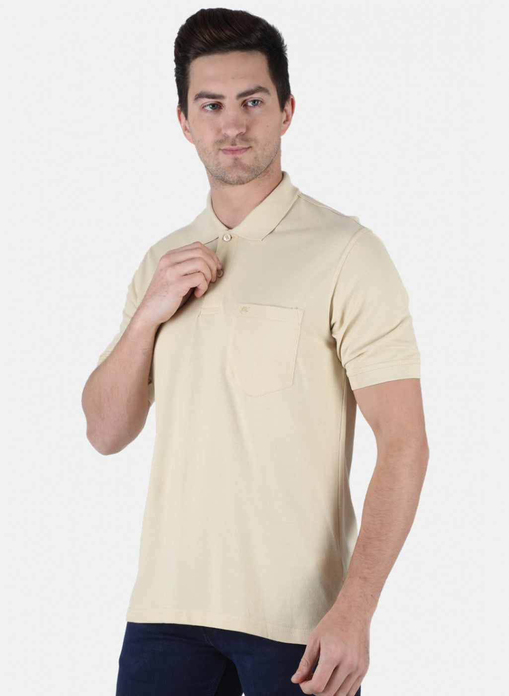 Men Beige Plain T-Shirt