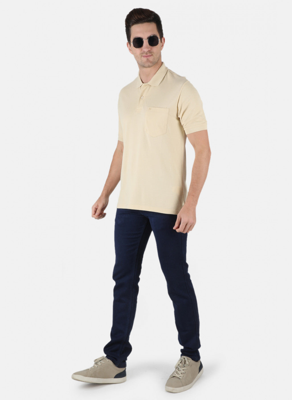 Men Beige Plain T-Shirt