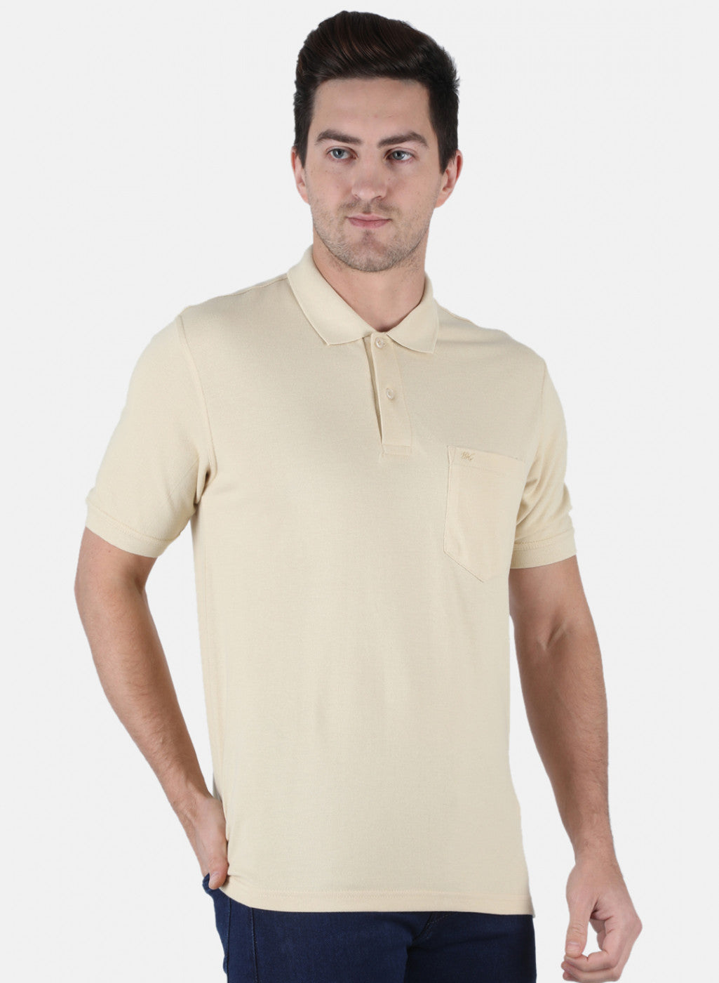 Men Beige Plain T-Shirt