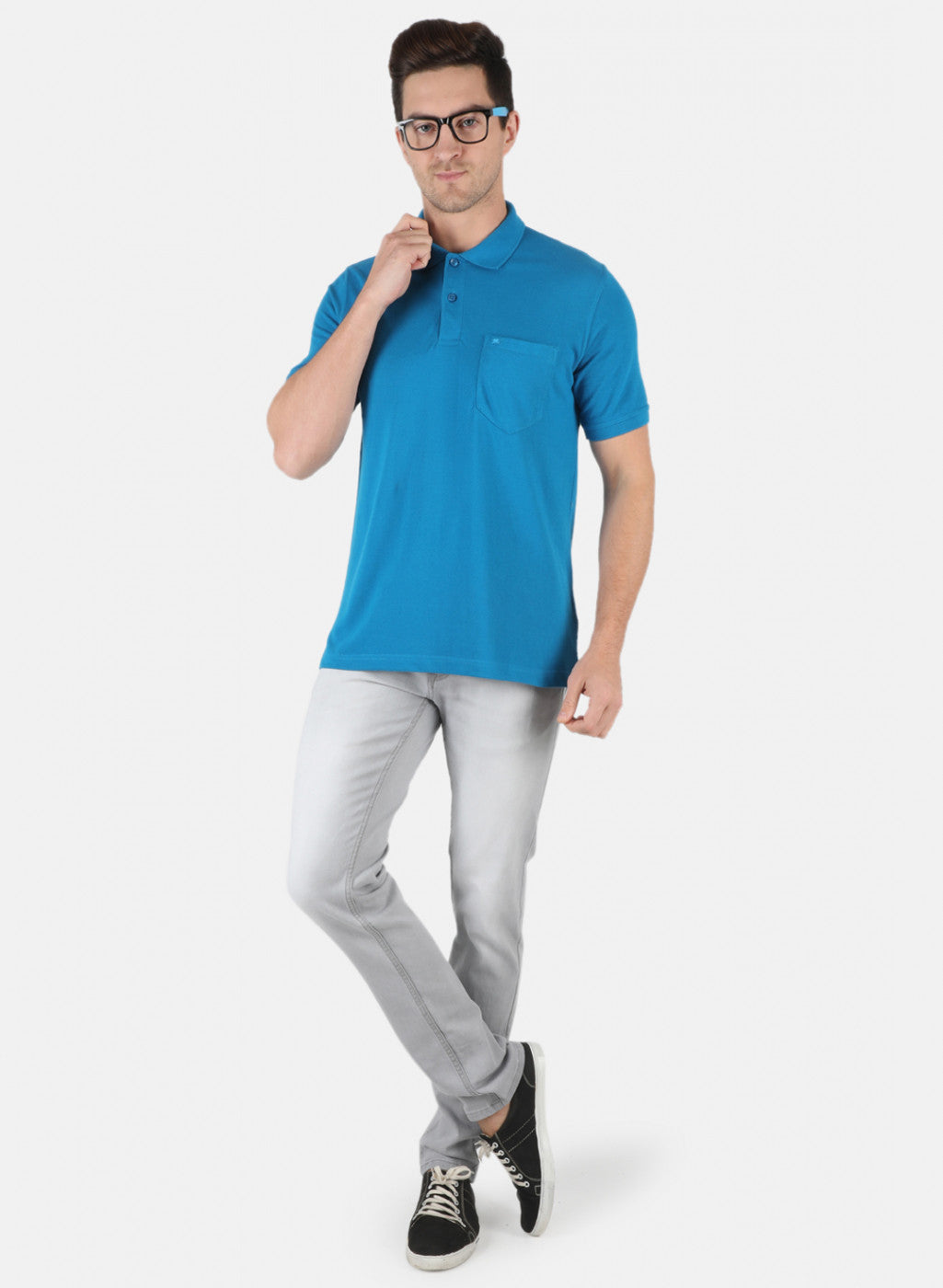 Men Blue Plain T-Shirt