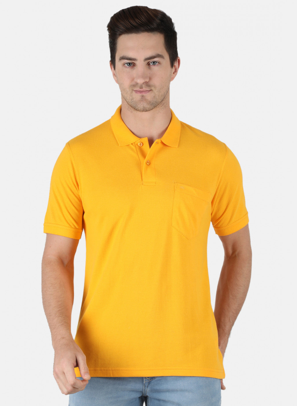 Men Mustard Plain T-Shirt