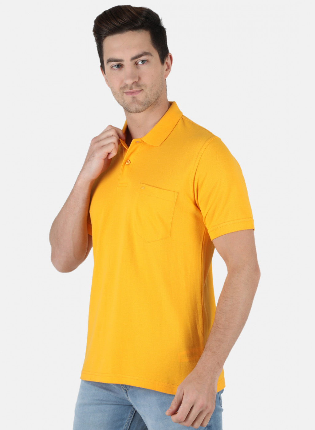 Men Mustard Plain T-Shirt